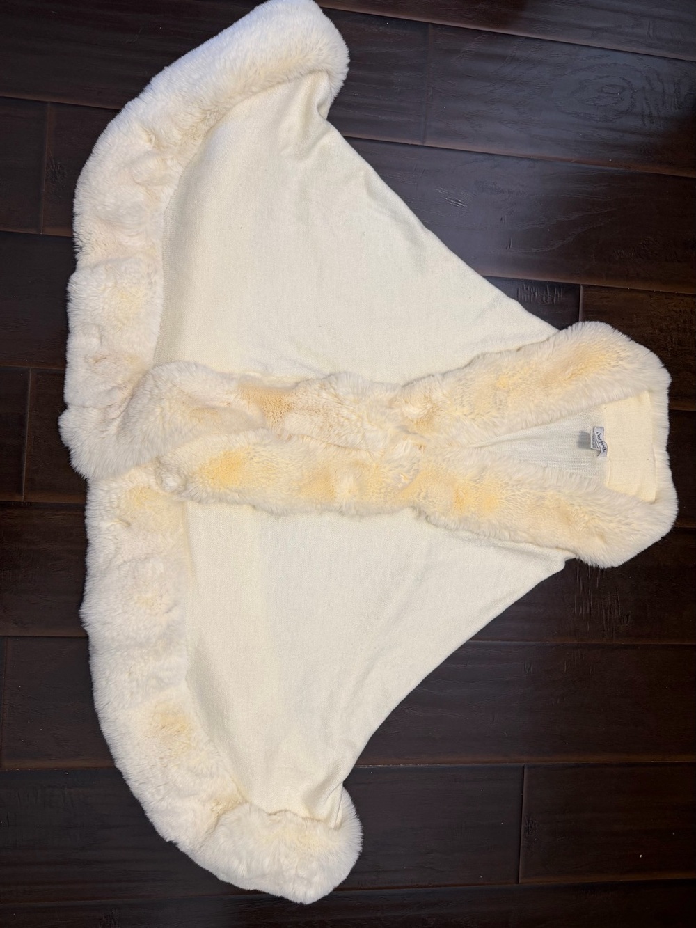 Cream Faux-Fur Trim Women's Wrap Shawl